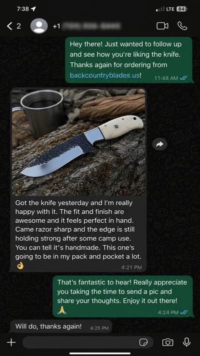 Customer WhatsApp review 5