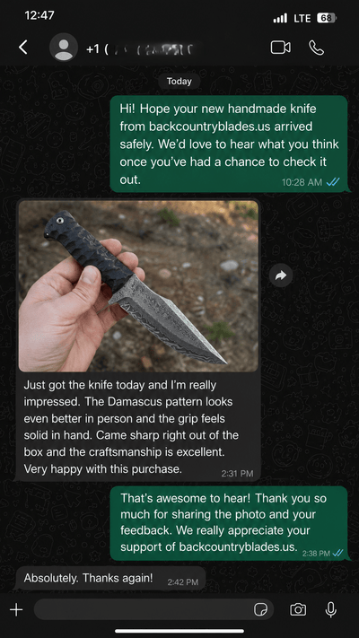 Customer WhatsApp review 1
