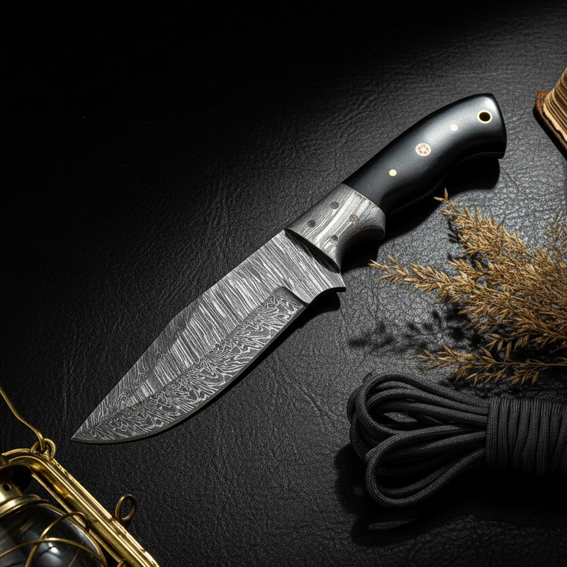Hunter’s Blackhorn Damascus Hunting Knife