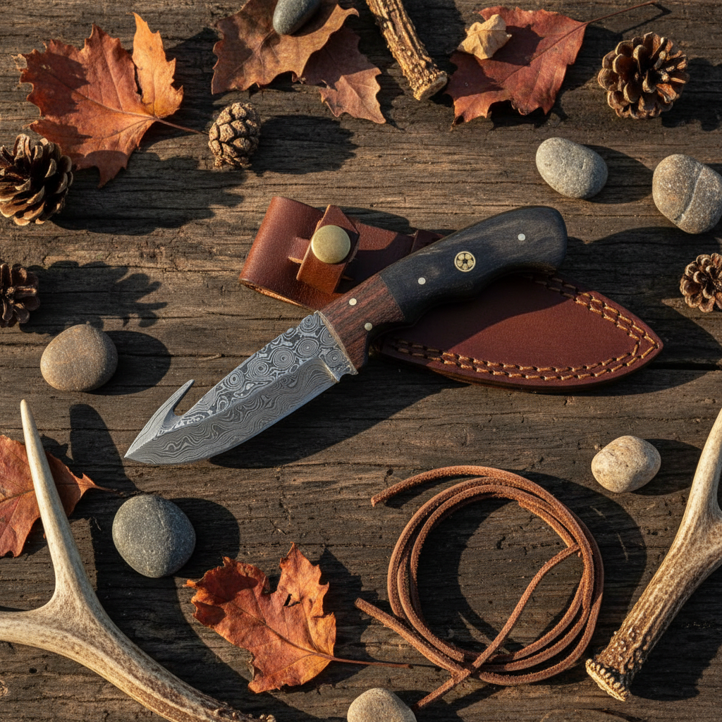 Rainfang – Custom Handmade Raindrop Damascus Guthook Knife