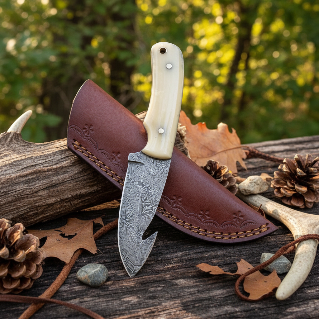Elkmaster – Custom Handmade Damascus Guthook Knife