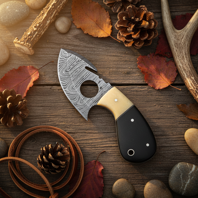 Buffalo Fang – Custom Handmade Damascus Guthook Knife