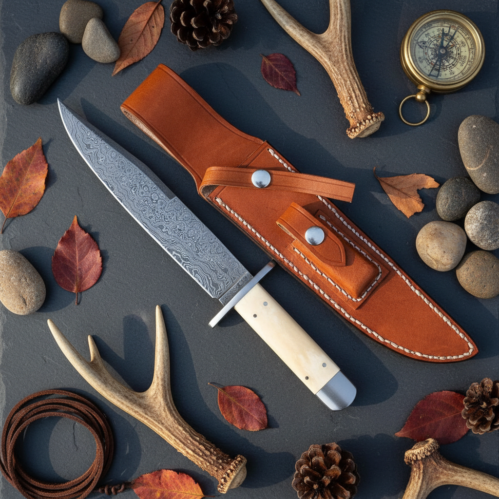 Longhorn Crest – Custom Handmade Damascus Bowie Knife