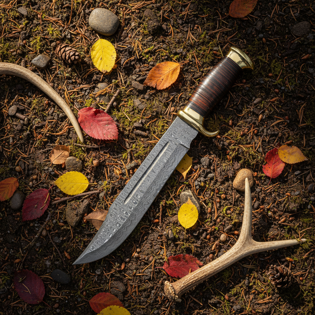 Hunter’s Crocodile King Damascus Bowie Knife