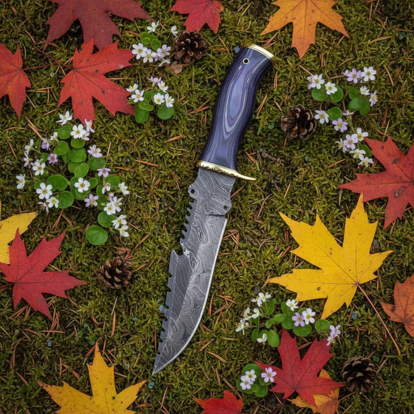 Purple Ridge – Custom Handmade Damascus Tactical Bowie Knife