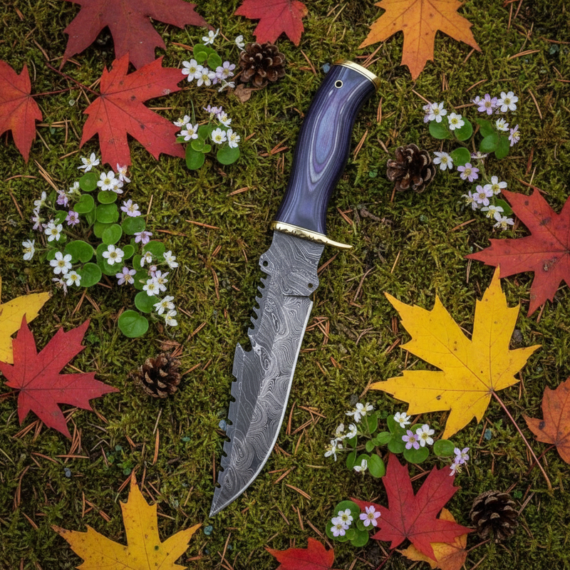 Purple Ridge – Custom Handmade Damascus Tactical Bowie Knife