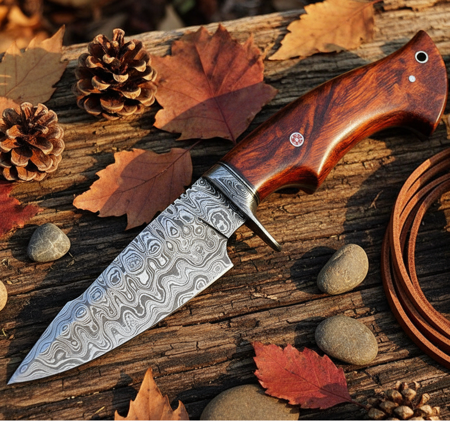Hunter’s Rosewood Frontier Damascus Hunting Knife