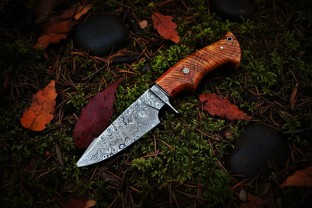 Hunter’s Olive Ridge Damascus hunting knife with olivewood handle
