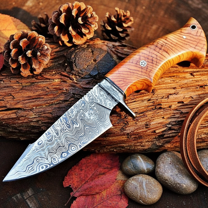 Hunter’s Olive Ridge Damascus Hunting Knife