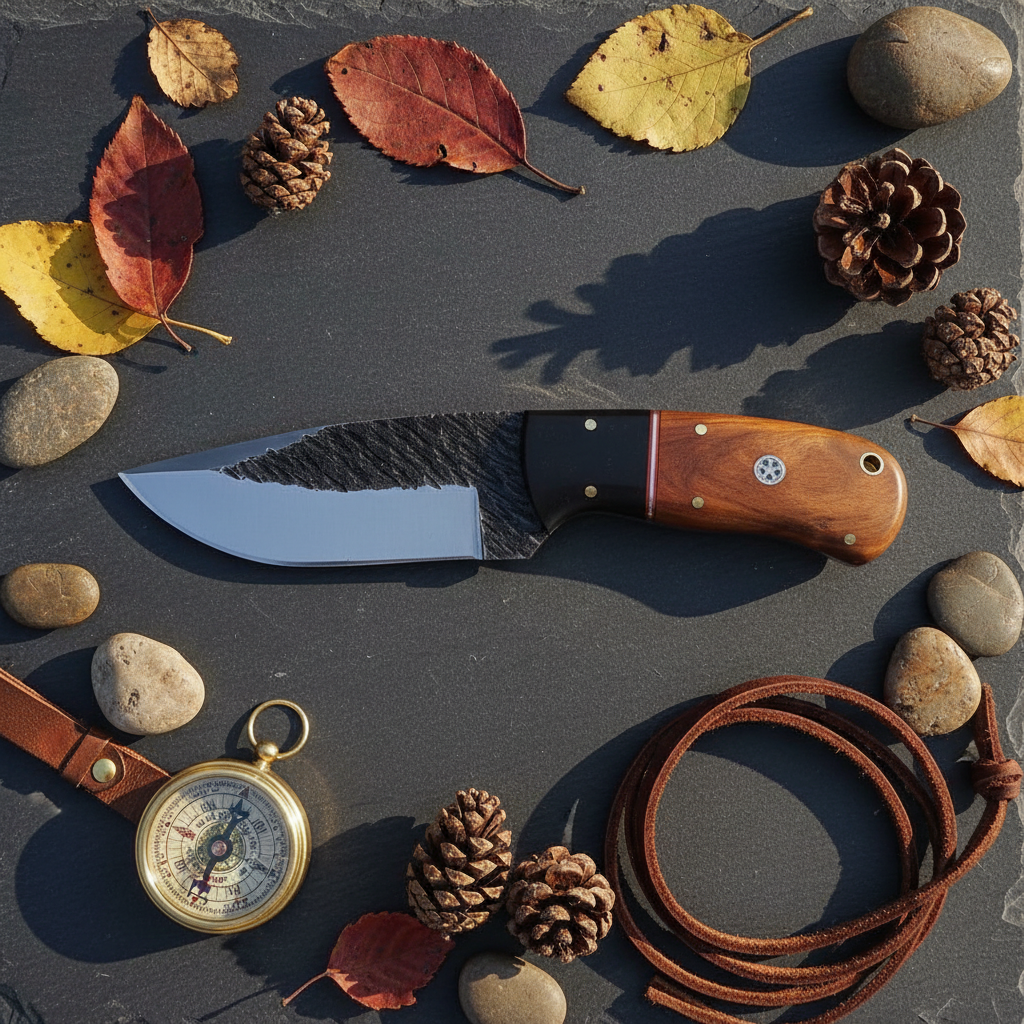Buffalo Trail 1095 forged steel skinning knife with rosewood and buffalo horn handle and leather sheath