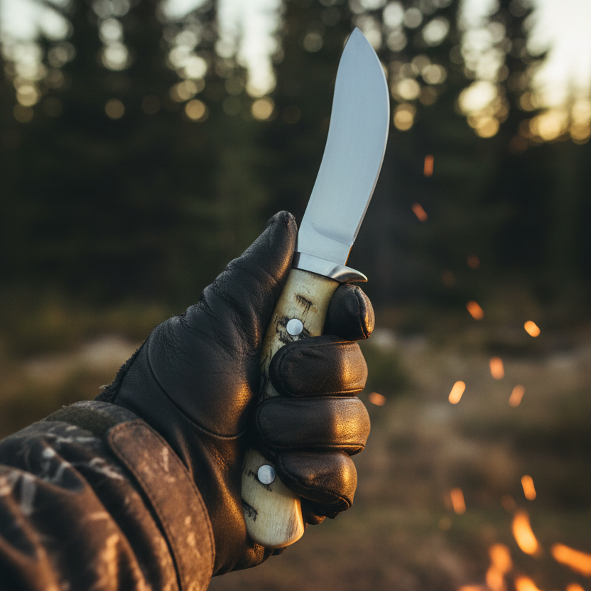 Hunter's Edge D2 Steel Skinning Knife with Sheep Horn Handle
