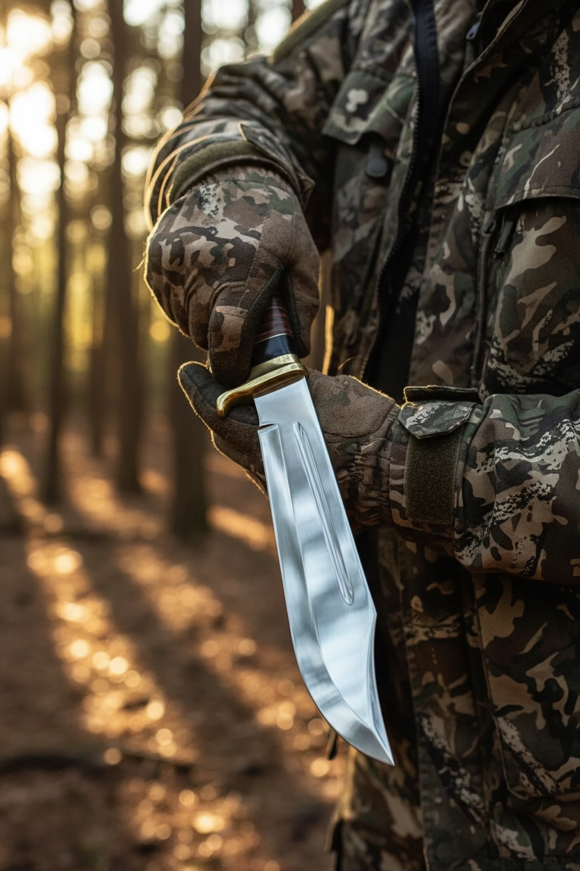 Hunter in scene with 16 inch bowie knife