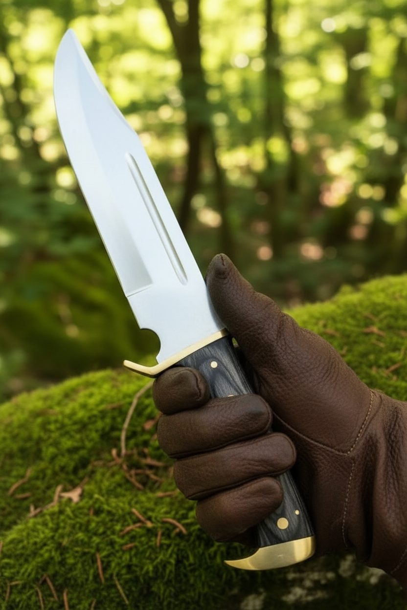 Ranger Crest D2 steel knife held in hand