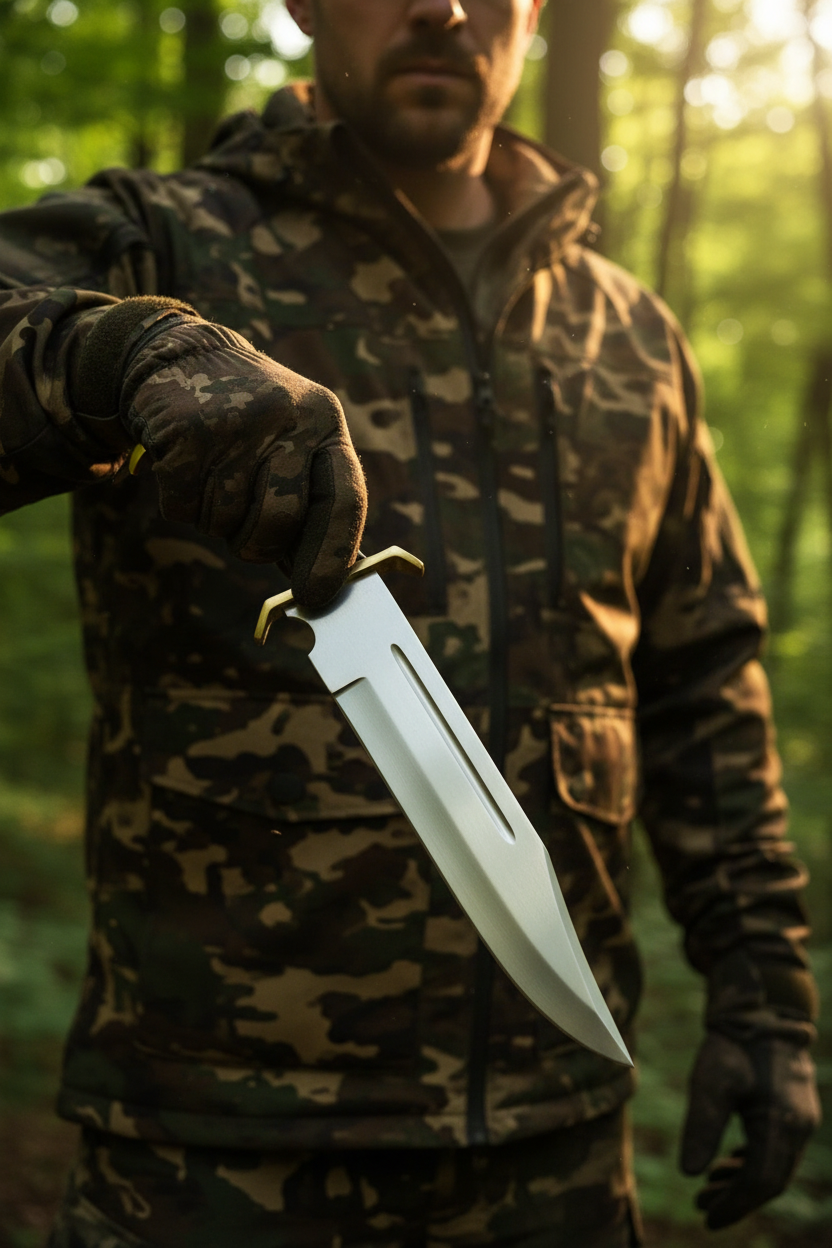 Ranger Crest D2 steel knife carried in the field