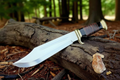 Ironback Outback Bowie knife with D2 steel blade, stacked leather and buffalo horn handle