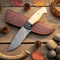 Hunter’s Bonehorn Damascus Hunting Knife