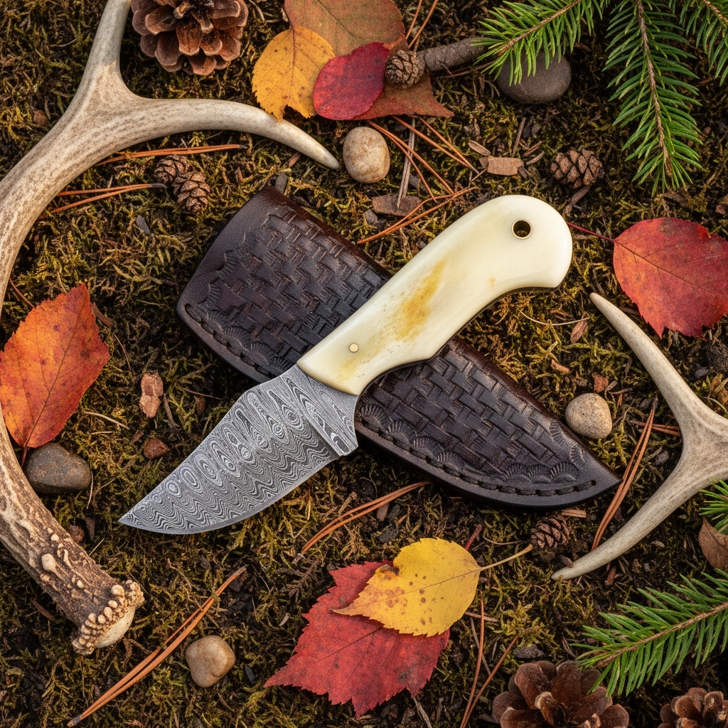 Hunter’s Bone Trail Damascus Skinning Knife