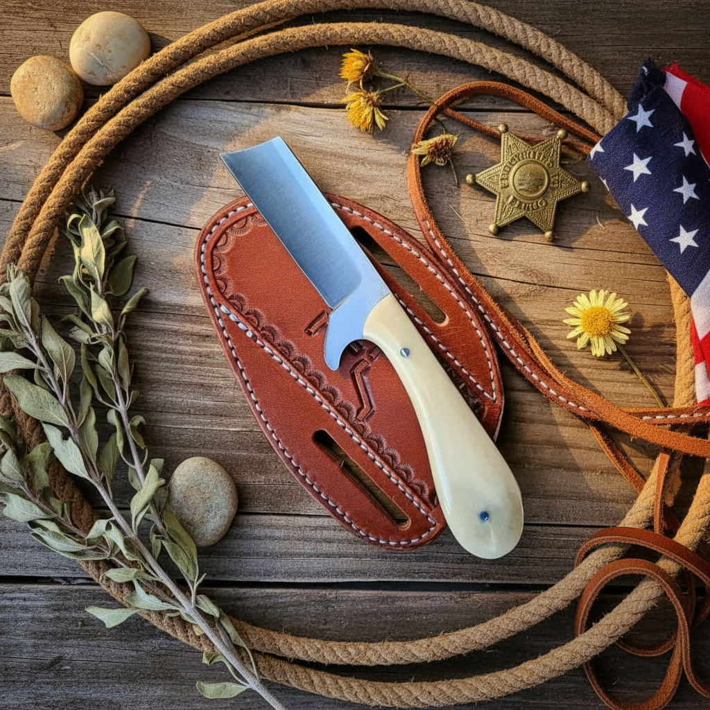 Longhorn Cutter D2 Steel Bull Cutter Knife with Bone Handle
