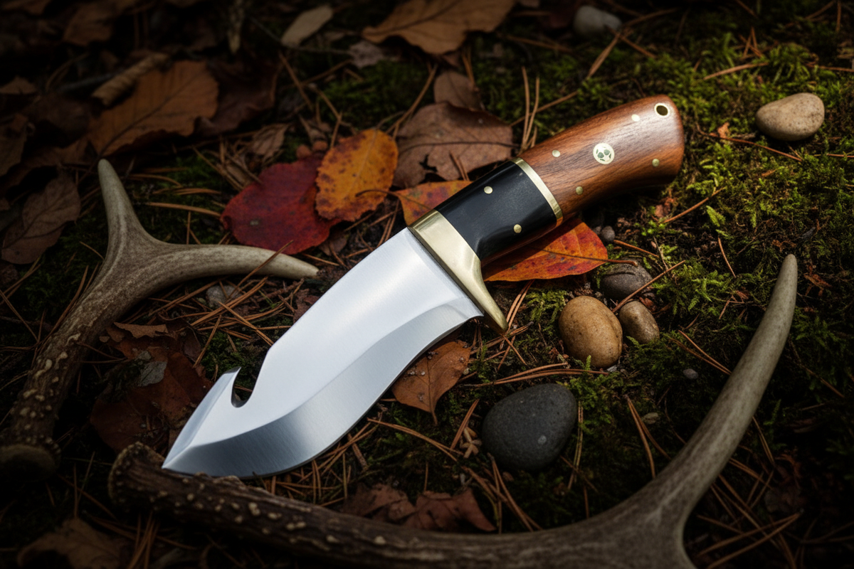Kukri buffalo horn rosewood brass bolster knife diagonal