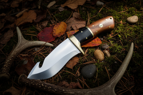 Kukri buffalo horn rosewood brass bolster knife diagonal