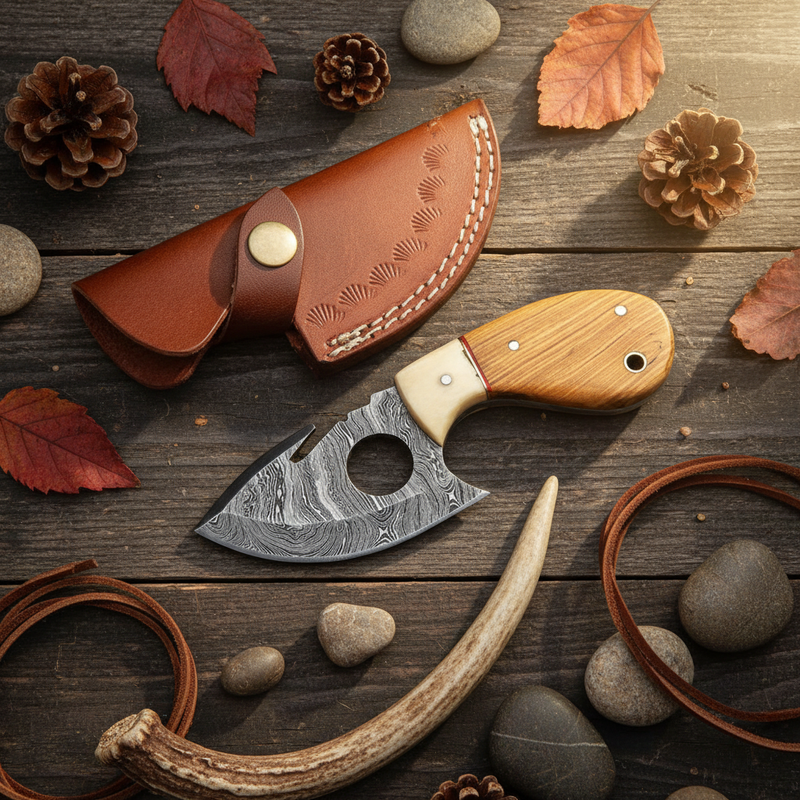 Olivehorn – Custom Handmade Damascus Guthook Knife