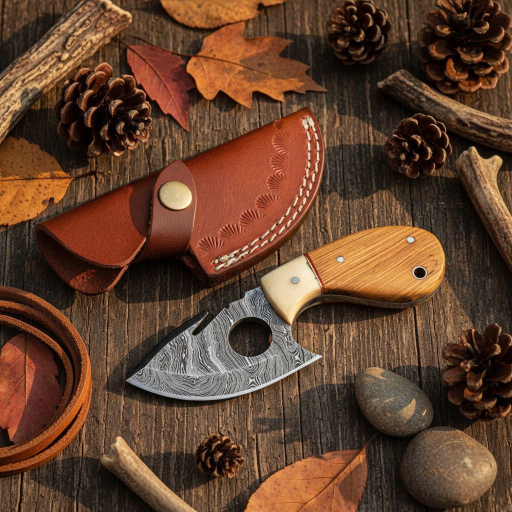 Woodland Spur – Custom Handmade Damascus Guthook Knife
