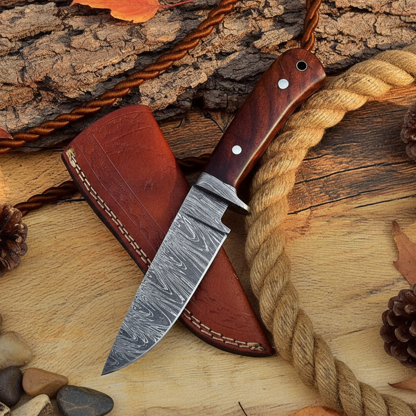 Hunter’s Rosewood Raider Damascus Hunting Knife