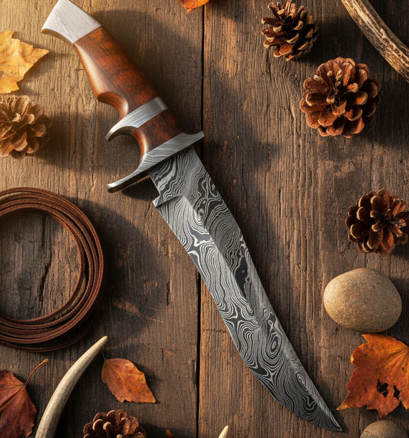 Trailwarden – Custom Handmade Damascus Bowie Knife