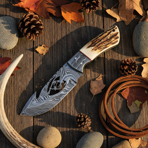 Antlerwire – Custom Handmade Damascus Guthook Knife