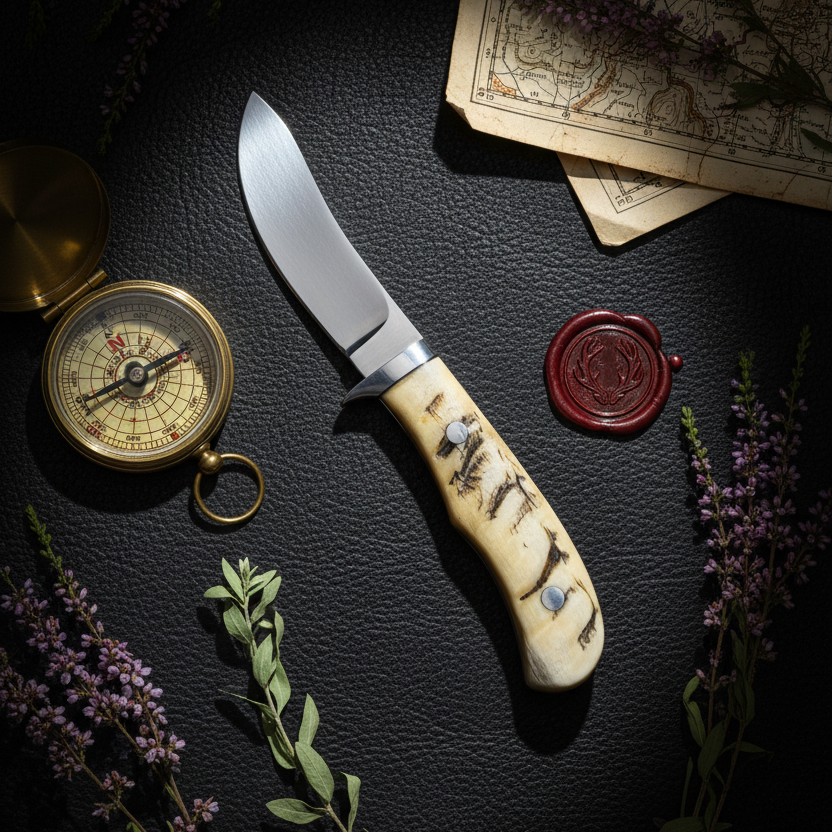 Hunter's Edge D2 Steel Skinning Knife with Sheep Horn Handle