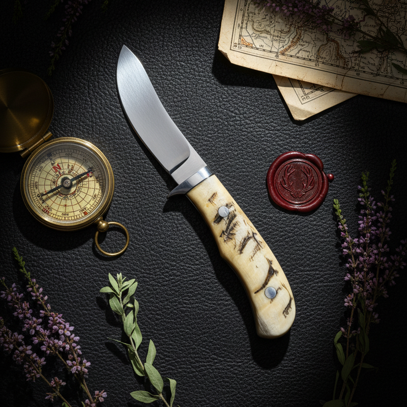 Hunter's Edge D2 Steel Skinning Knife with Sheep Horn Handle