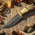 Hunter’s Highland Bonehorn Damascus Hunting Knife