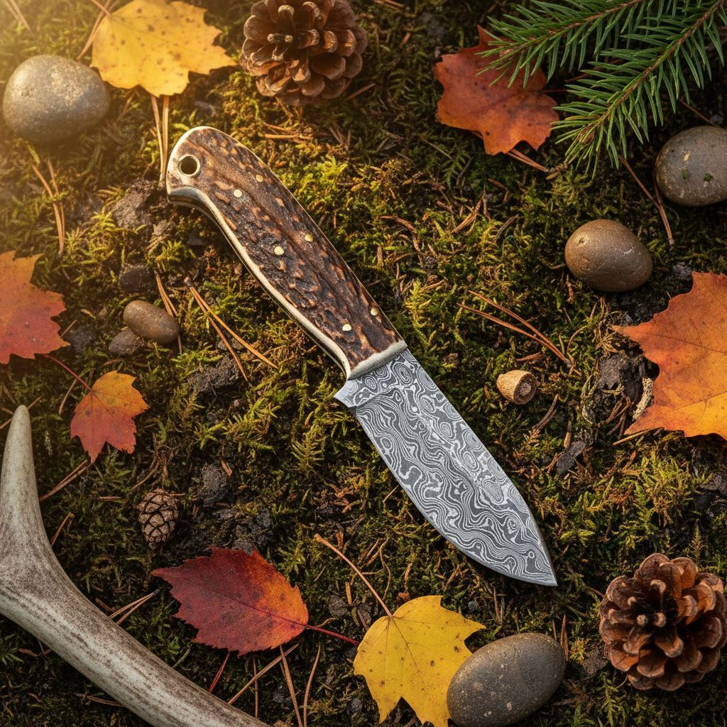 Hunter’s Antler Ridge Damascus Skinning Knife