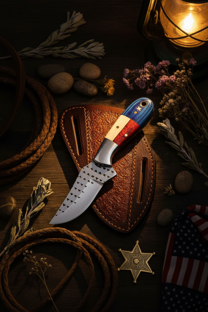 Texas flag bull cutter knife vertical dark lantern cinematic