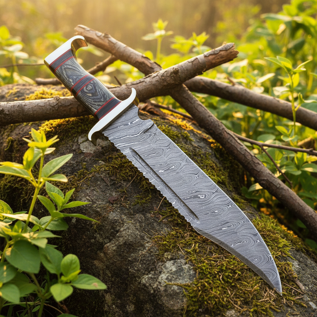 Wildcrest – Custom Handmade Damascus Bowie Knife